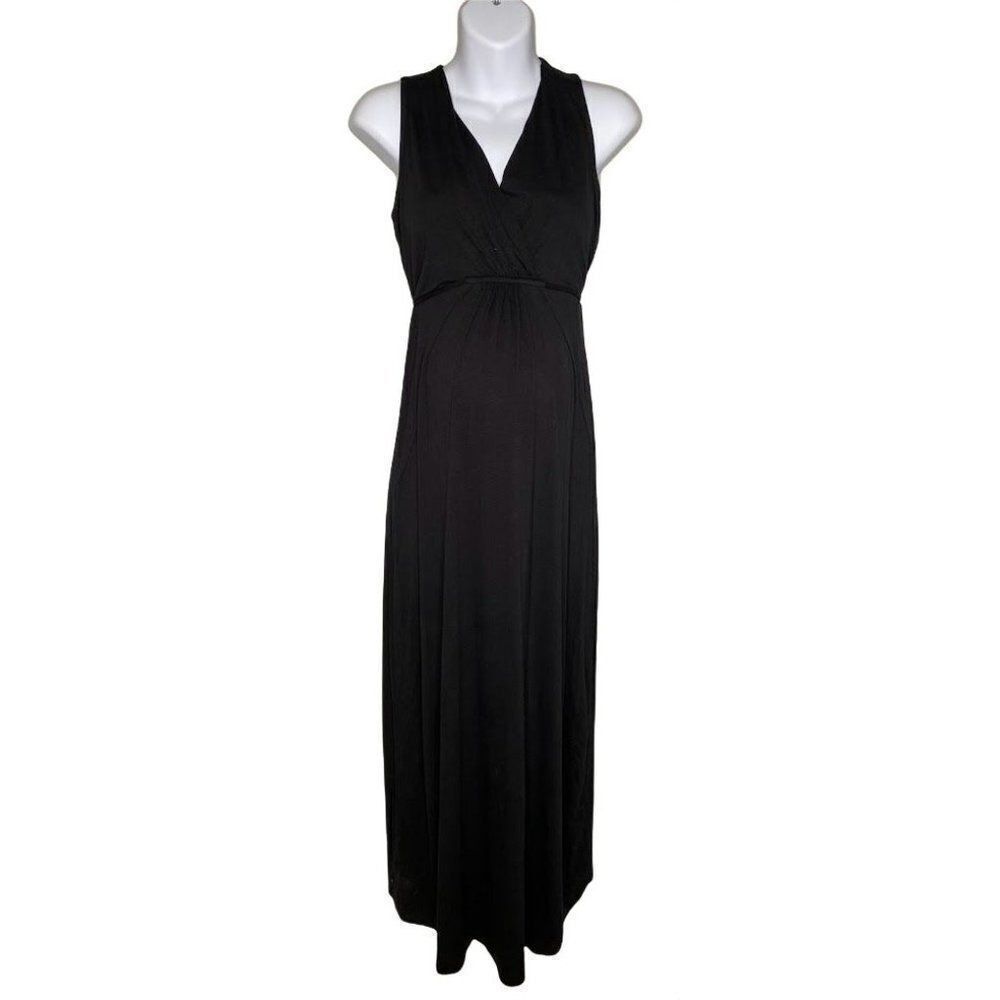 Motherhood Maternity Maxi Dress Women's MEDIUM Black Surplice V-Neck NEW